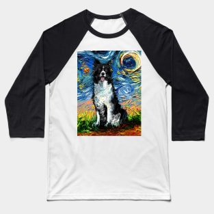 Border Collie Starry Night Baseball T-Shirt